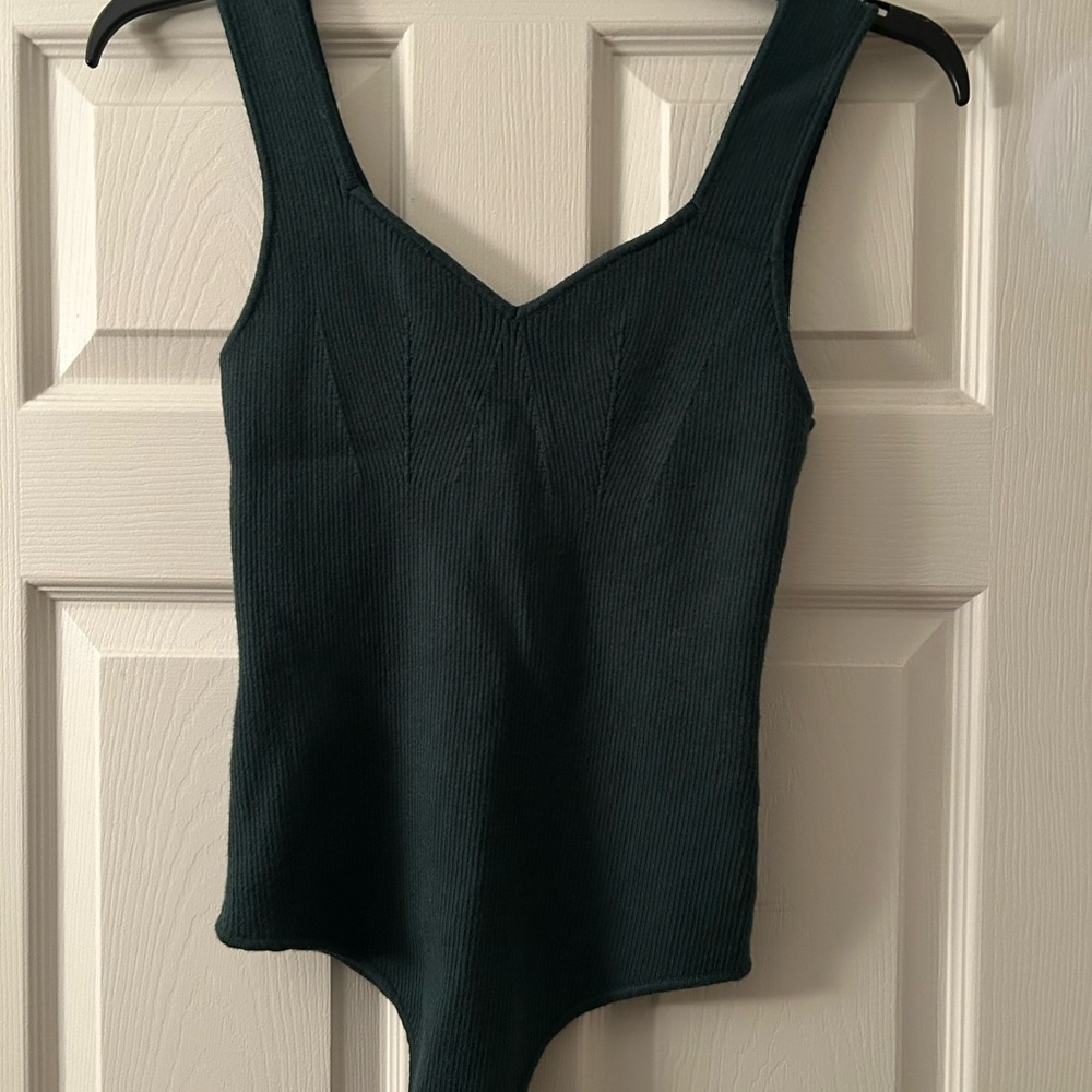 Dark Green Ribbed Bodysuit